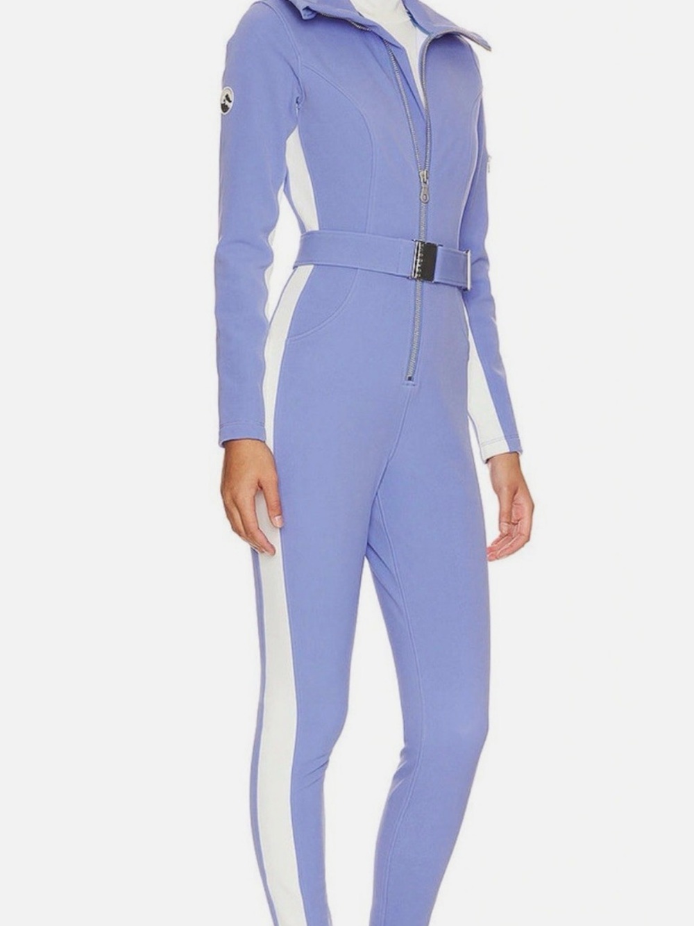 Lavender Zip-Front Belted Jumpsuit with White Side Panels